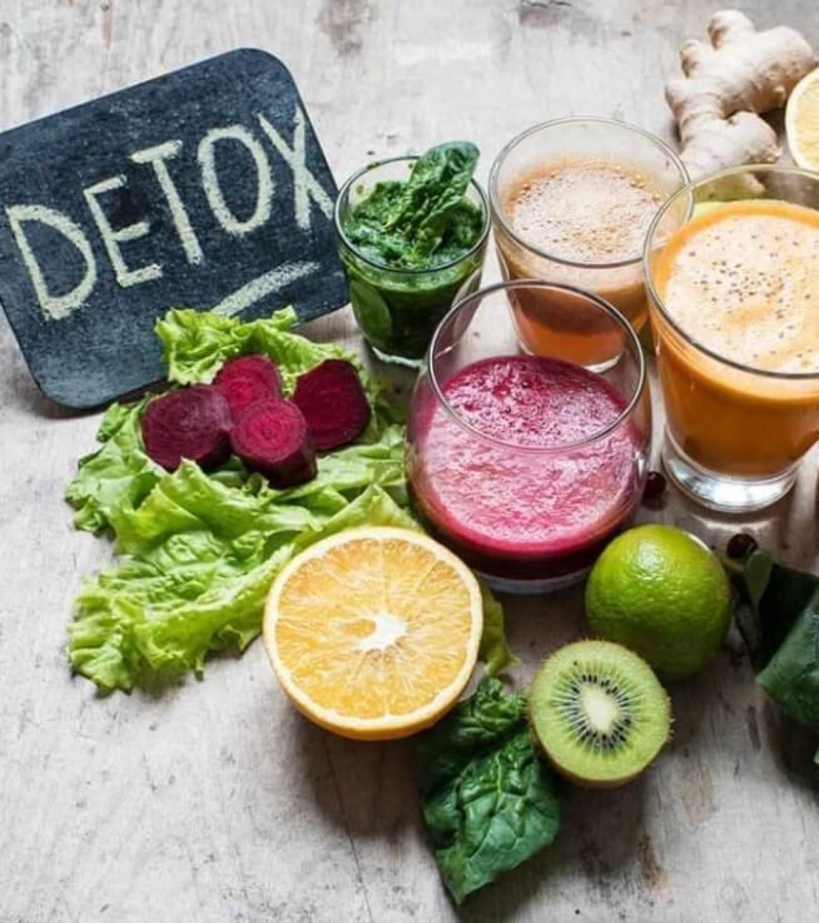 Colourful detox juices and smoothies