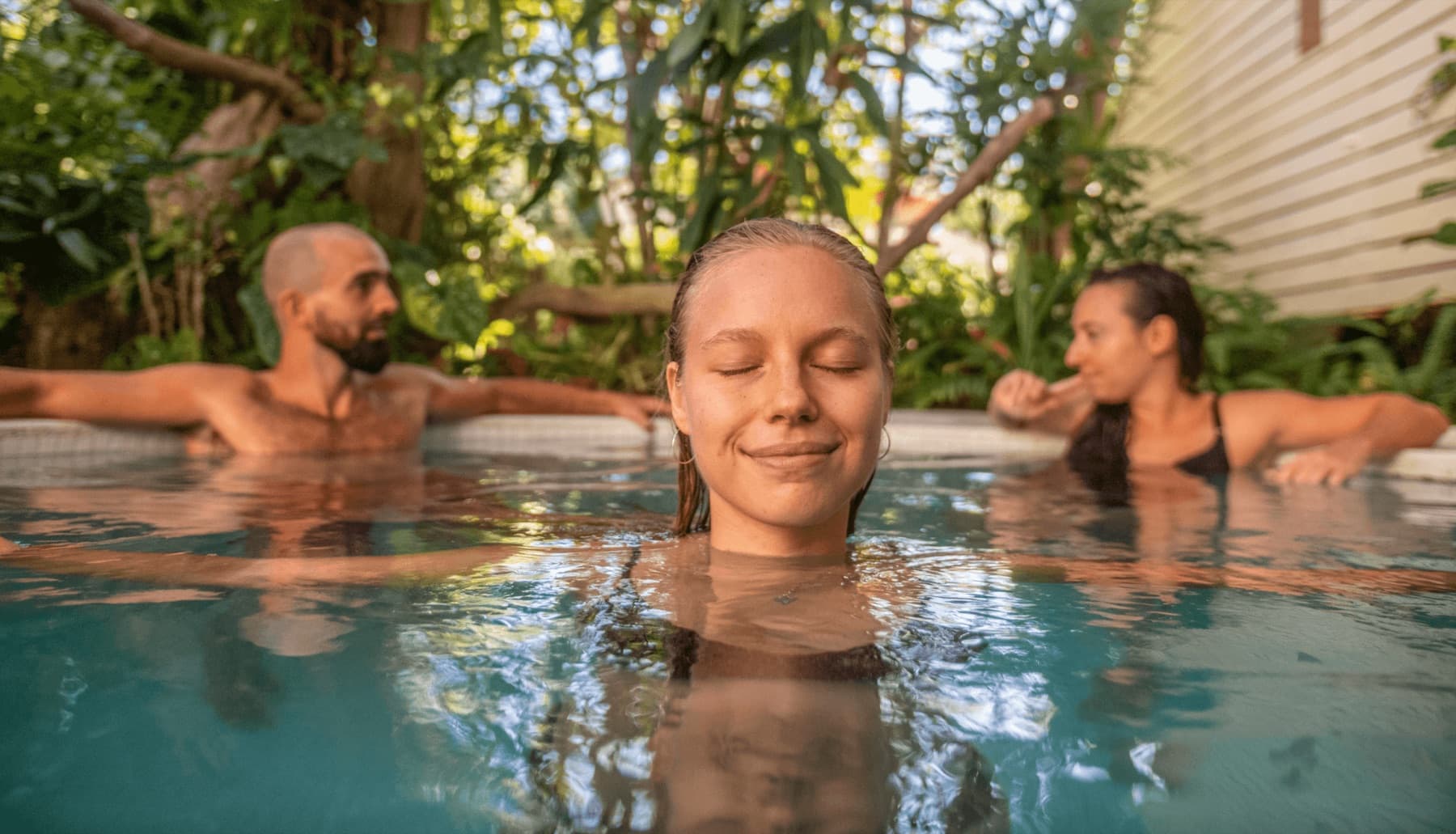 Guests relaxing in the cold plunge pool at Wonderland