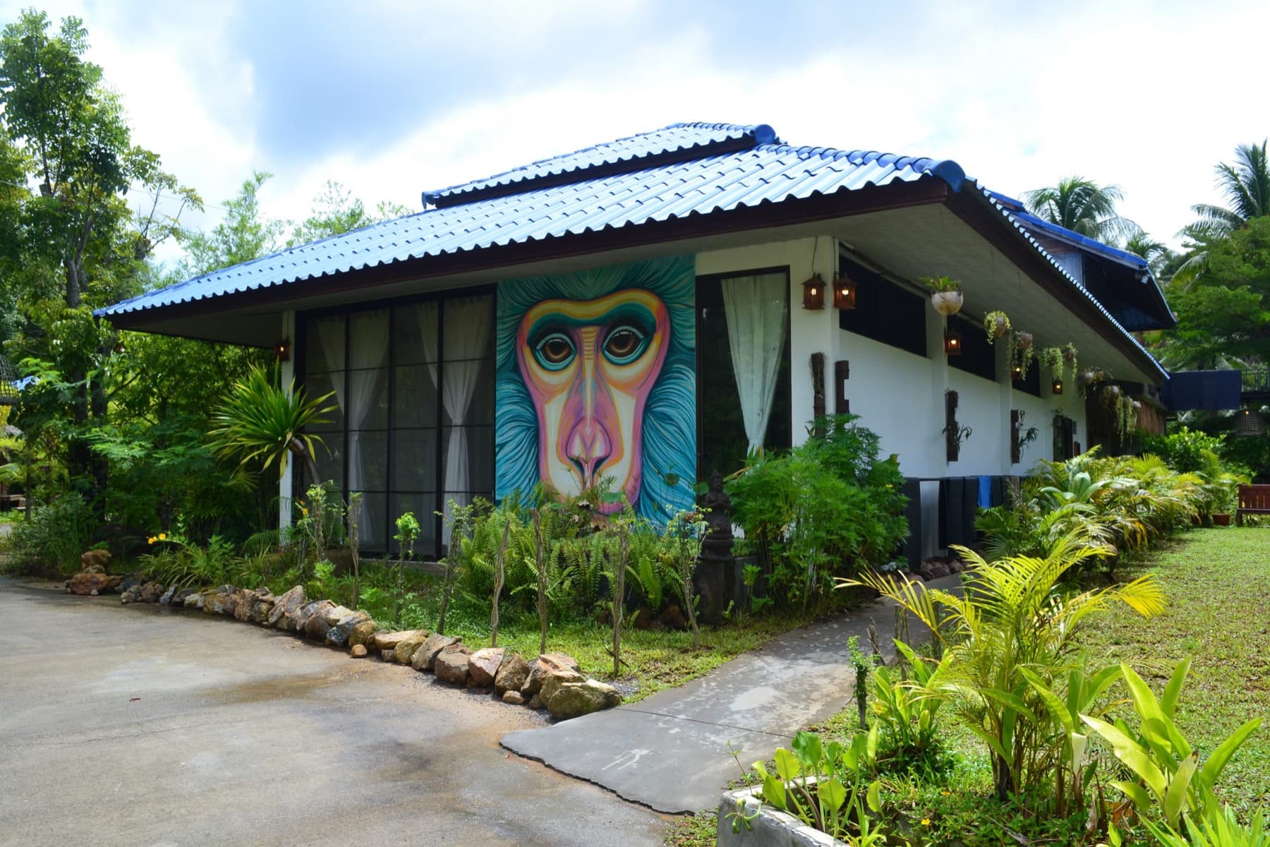 Wonderland building with colourful monkey mural